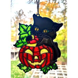 Westman Works Jack O-Lantern Black Cat Halloween Suncatcher Window Ornament 6"h‎